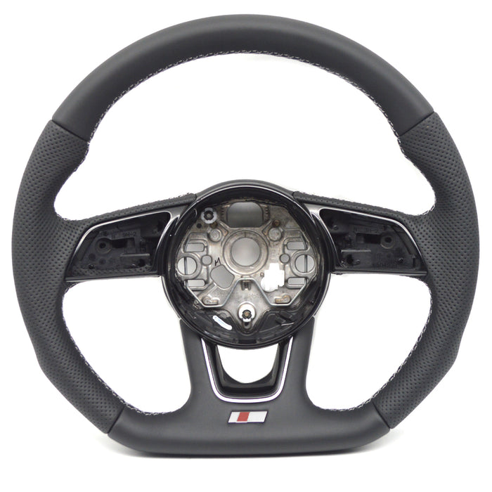 Multi functional leather semi perforated flat bottomed sports steering wheel,For Audi A3 8Y