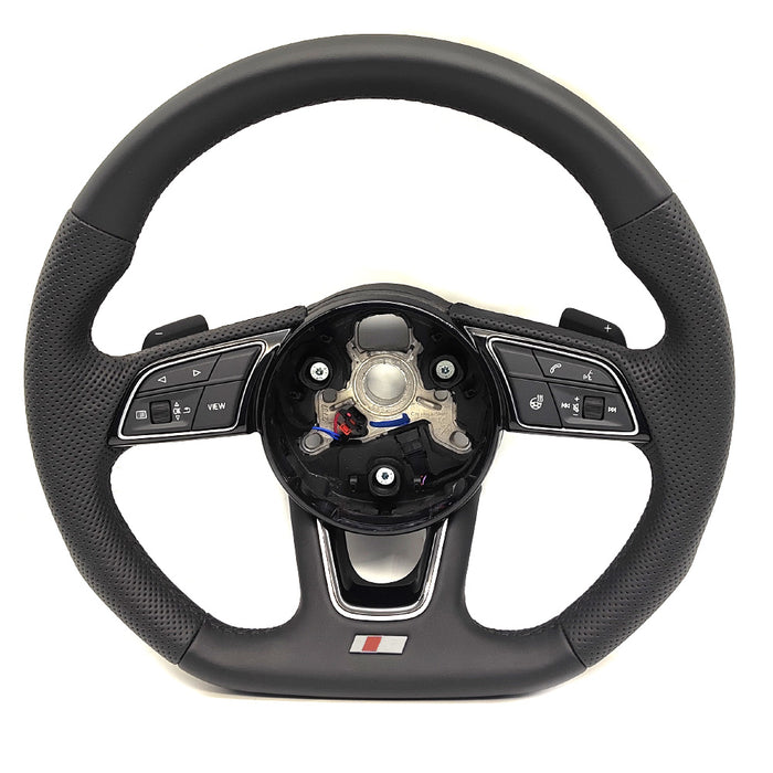 Multi functional semi perforated leather flat bottomed sports steering wheel, For Audi RS3 RS4 RS5 A3 A4 B9 A5 S3 S4 S5 2017 to 2021