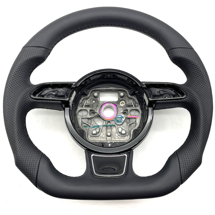 Multi functional semi perforated leather flat bottomed sports steering wheel, suitable for Audi A6 C7