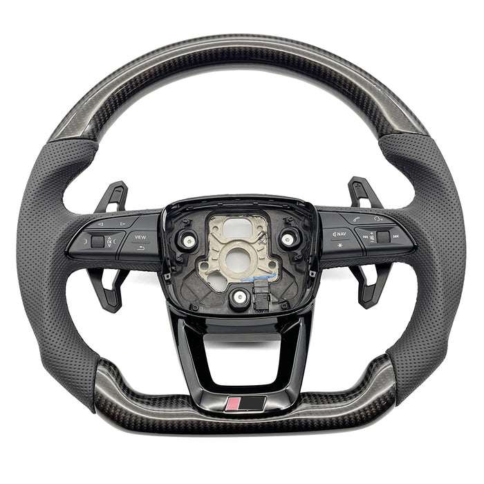 Multi functional carbon fiber semi perforated leather flat bottomed sports steering wheel, For Audi Q5 FY Q7