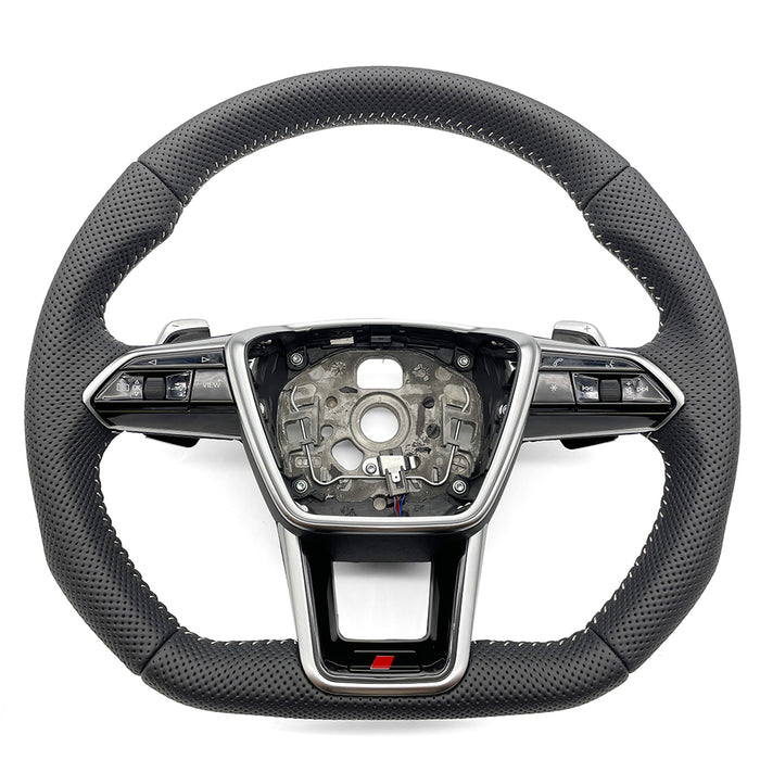 Fully perforated leather flat bottomed steering wheel, For Audi A6 C8