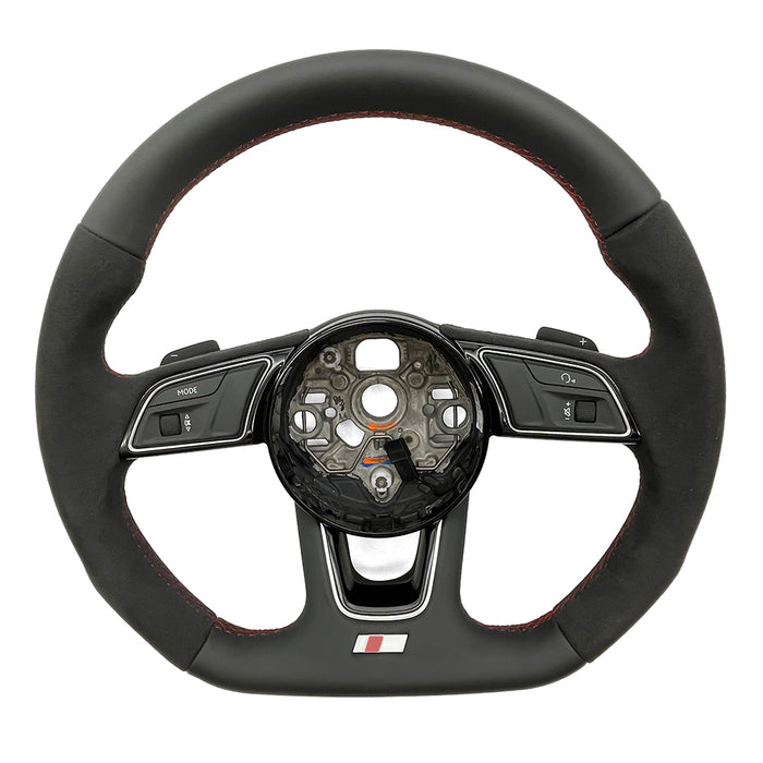 Multi functional semi suede red line flat bottomed sports steering wheel with paddle shifters,For Audi A3 8Y