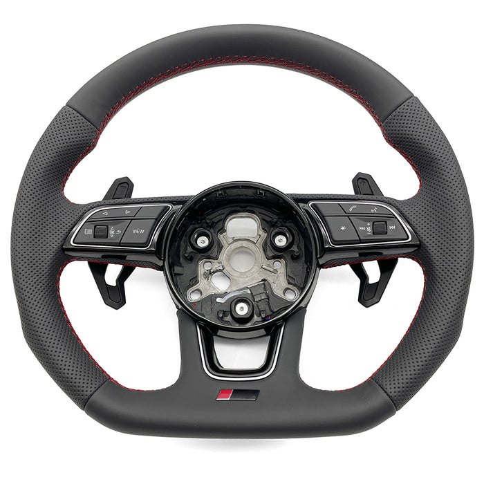 Multi functional semi perforated leather steering wheel, For Audi RS3 RS4 RS5 A3 A4 B9 A5 S3 S4 S5 2017 to 2021