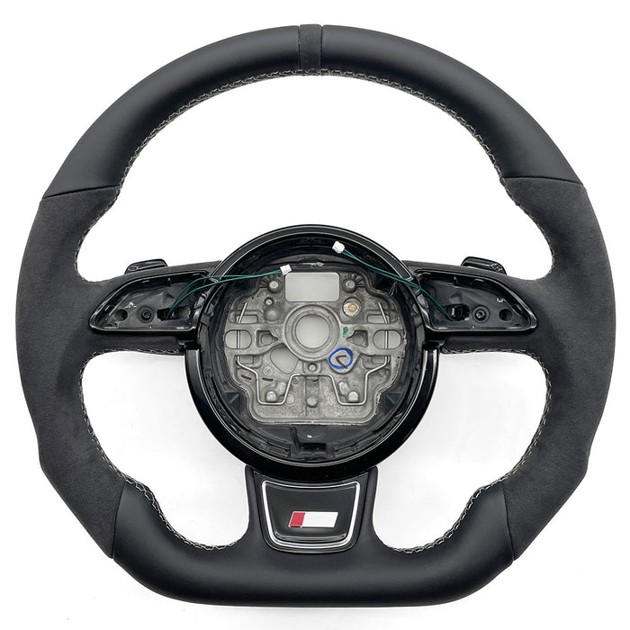 Multi functional semi suede leather flat bottomed sports steering wheel, suitable for Audi A6 C7