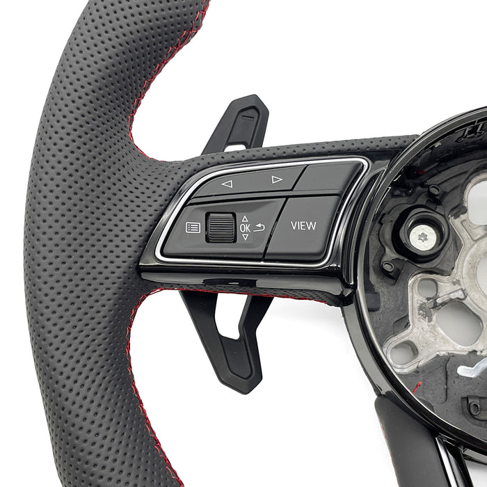 Multi functional semi perforated leather steering wheel, For Audi RS3 RS4 RS5 A3 A4 B9 A5 S3 S4 S5 2017 to 2021