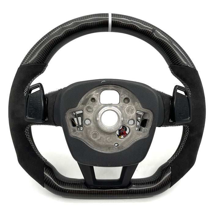 Multi functional carbon fiber suede white line flat bottomed sports steering wheel, For Audi A6 C8