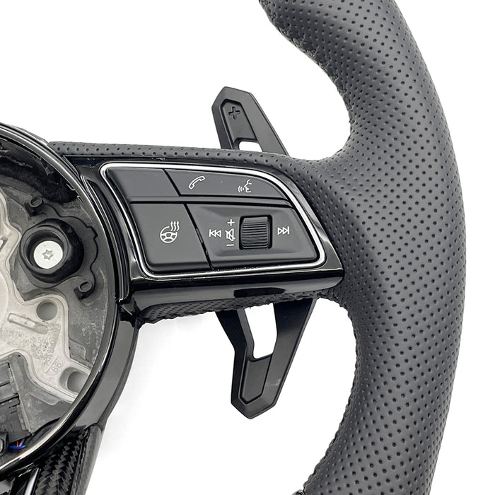 Multi functional carbon fiber semi perforated leather sports steering wheel with heating, For Audi RS3 RS4 RS5 A3 A4 B9 A5 S3 S4 S5 2017 to 2021