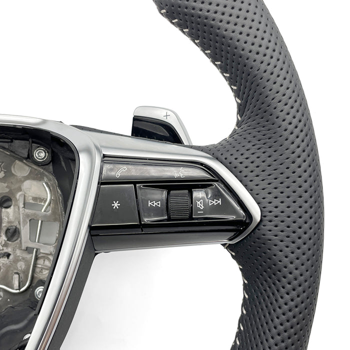 Fully perforated leather flat bottomed steering wheel, For Audi A6 C8