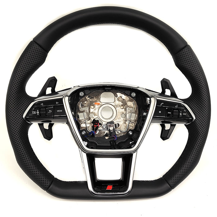 Multi functional semi perforated leather flat bottomed sports steering wheel with heating, suitable for Audi A6 C8