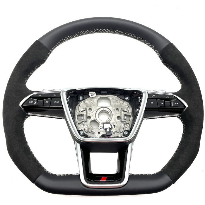 Multi functional white line flat bottomed sports steering wheel, for Audi A6 C8