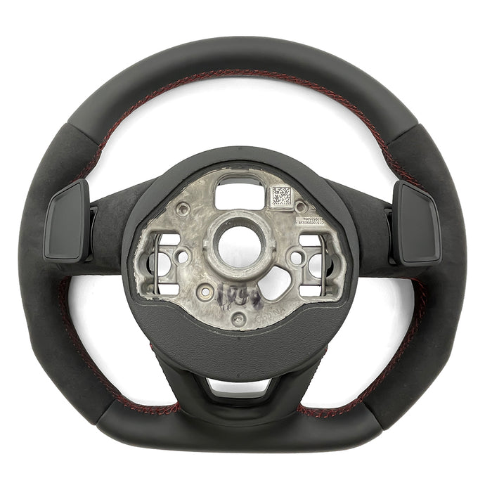 Multi functional semi suede red line flat bottomed sports steering wheel with paddle shifters,For Audi A3 8Y