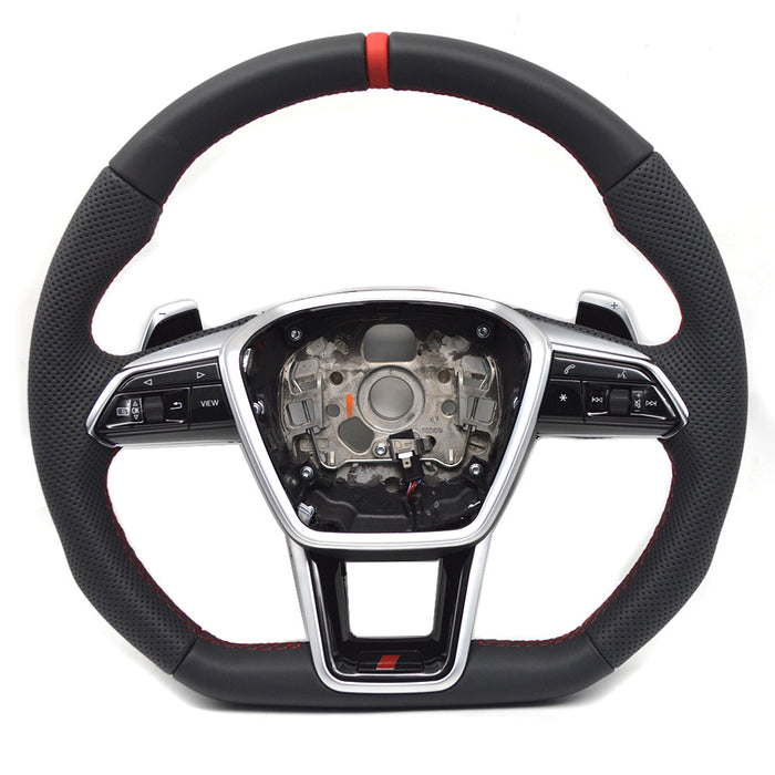 Multi functional semi perforated leather flat bottomed sports steering wheel, suitable for Audi A6 C8