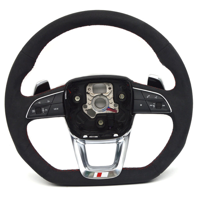 Multi functional full suede red line flat bottomed sports steering wheel, For Audi Q5 FY Q7