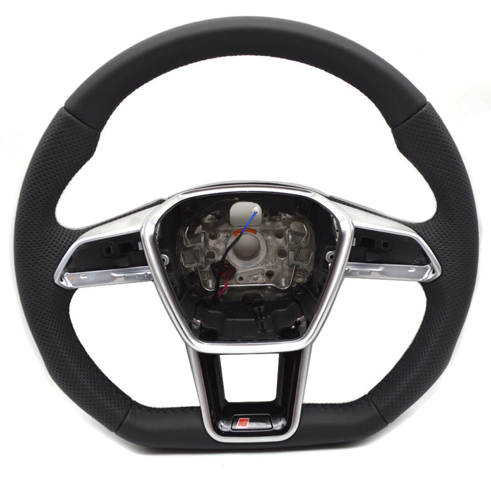 Multi functional semi perforated leather flat bottomed sports steering wheel with heating, suitable for Audi A6 C8