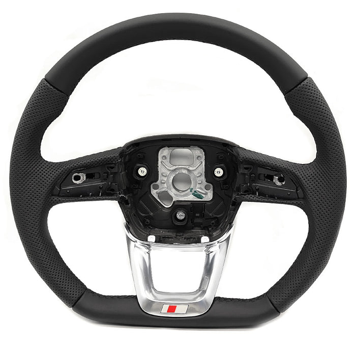 Multi functional semi perforated leather flat bottomed sports steering wheel, For Audi Q5 FY Q7