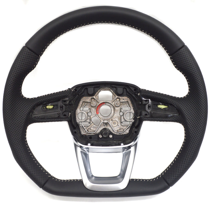 Multi functional leather semi perforated flat bottomed sports steering wheel,For Audi Q3