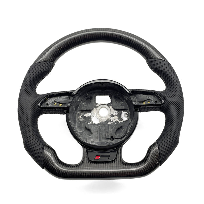 Multi functional carbon fiber perforated leather flat bottomed sports steering wheel, For Audi A3 8V A4 B8 A5 A6 A7 Q3 Q5 Q7