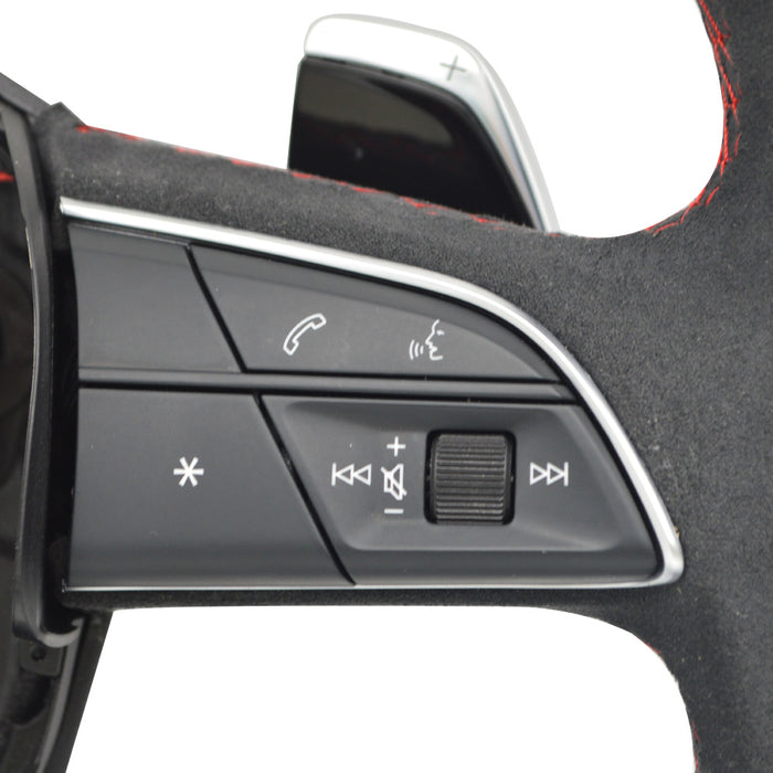 Multi functional full suede red line flat bottomed sports steering wheel, For Audi Q5 FY Q7