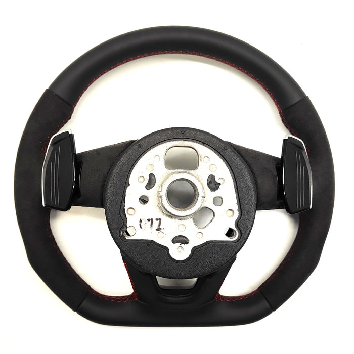 Multi functional suede red line flat bottomed sports steering wheel, For Audi RS3 RS4 RS5 A3 A4 B9 A5 S3 S4 S5 2017 to 2021