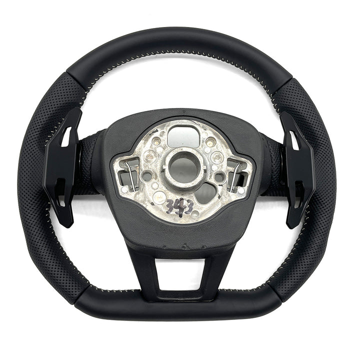 Multi functional semi perforated leather large paddle flat bottomed sports steering wheel, suitable for Audi A6 C8