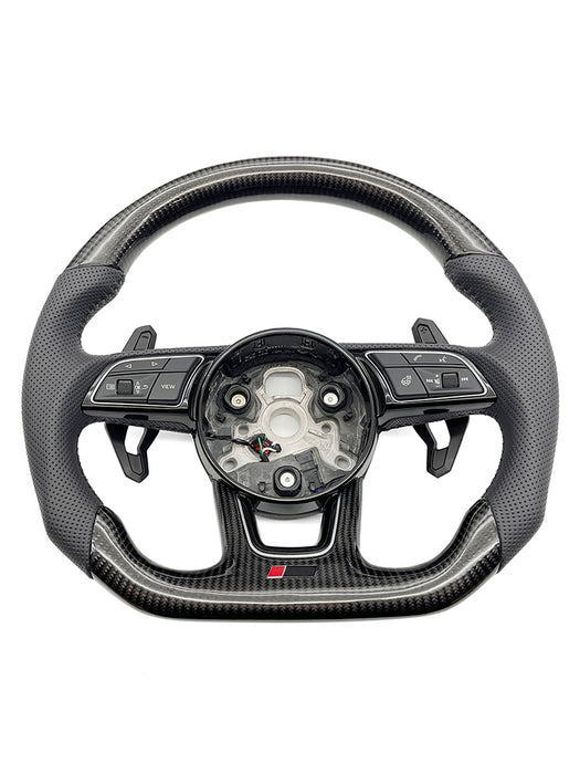 Multi functional carbon fiber semi perforated leather sports steering wheel with heating, For Audi RS3 RS4 RS5 A3 A4 B9 A5 S3 S4 S5 2017 to 2021