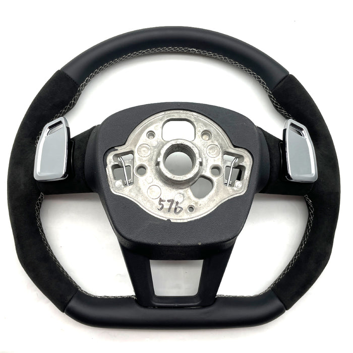 Multi functional white line flat bottomed sports steering wheel, for Audi A6 C8